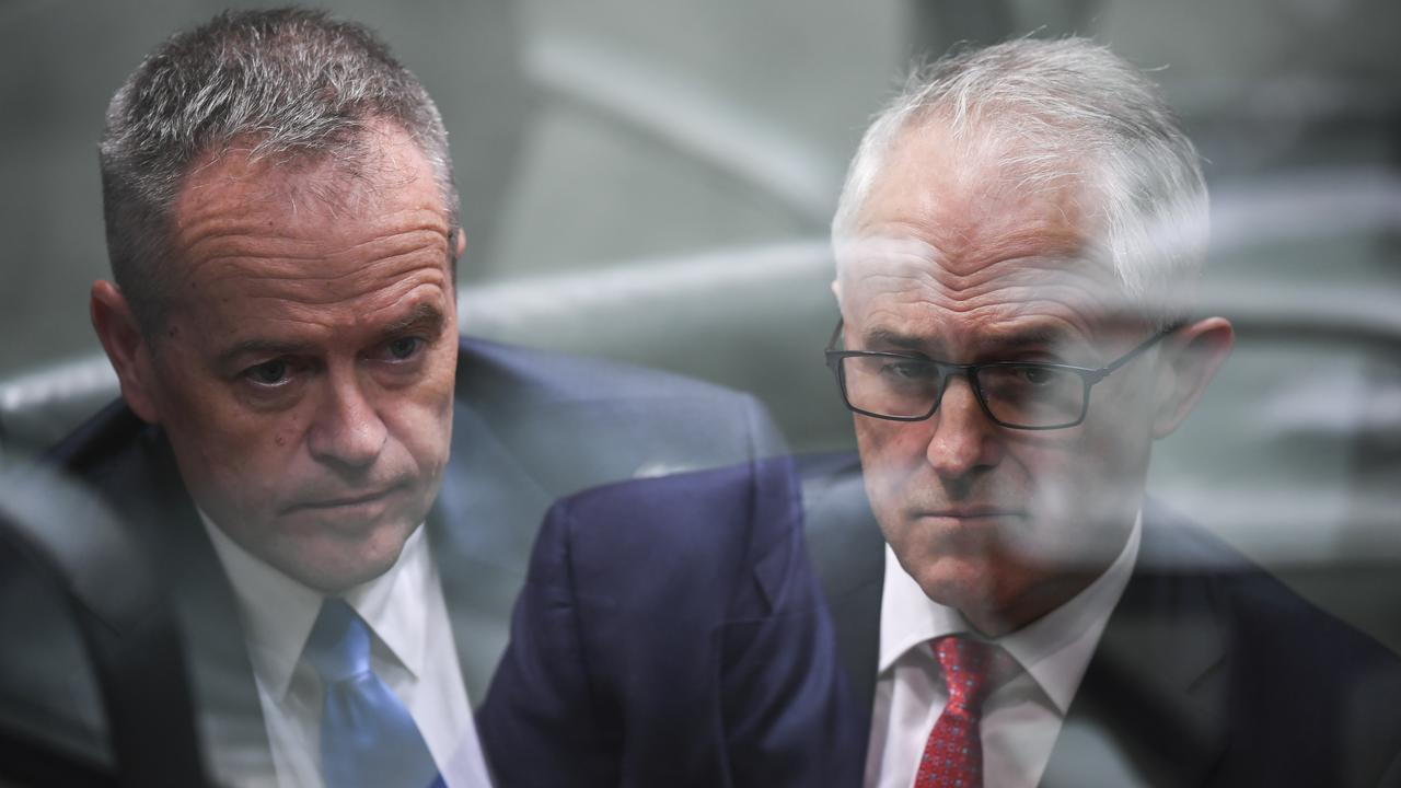 A double exposure of Bill Shorten and Malcolm Turnbull