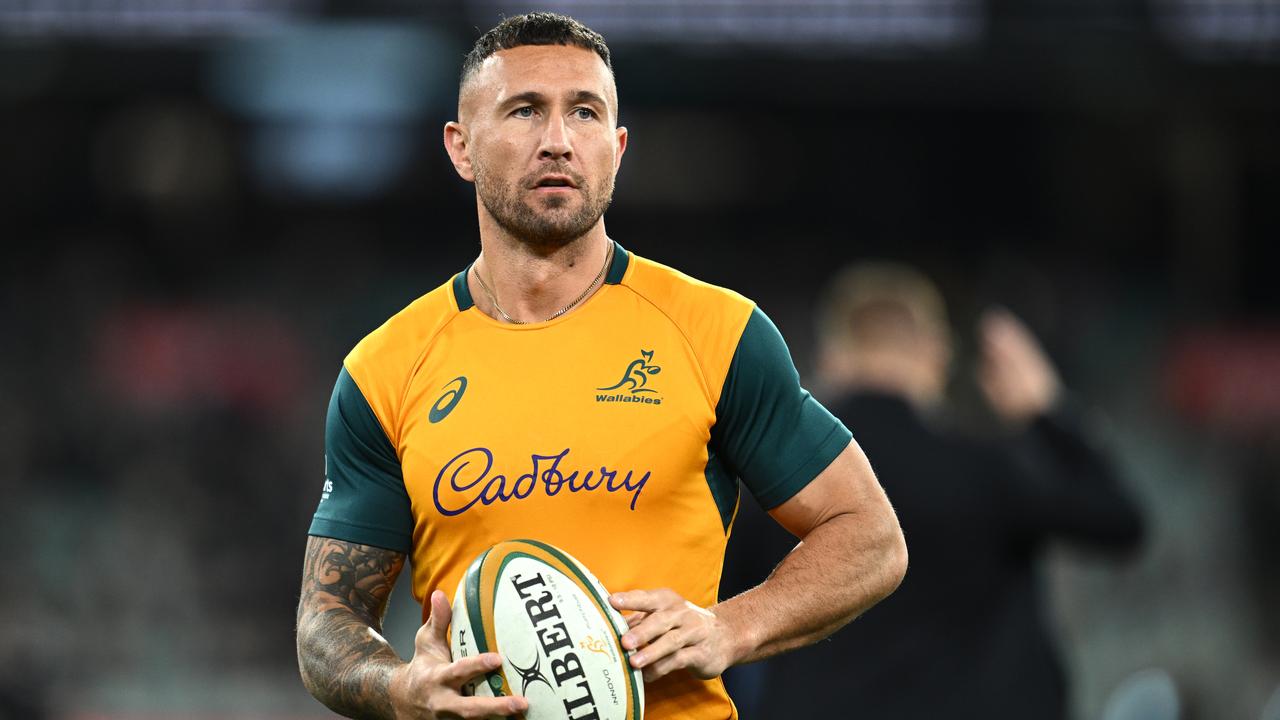 Quade Cooper warms up ahead of a 2023 Bledisloe Cup rugby match.