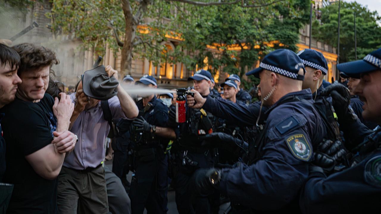 Demonstrators react to pepper spray (file image)