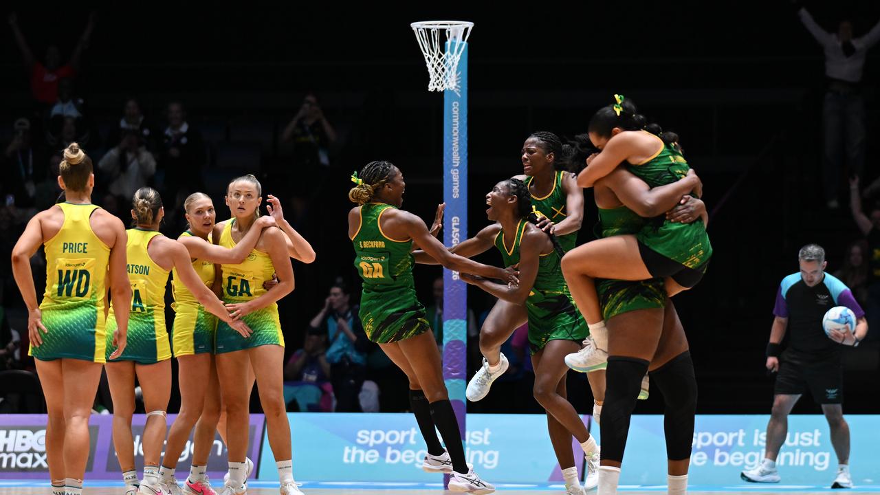 Celebrating Jamaica players.