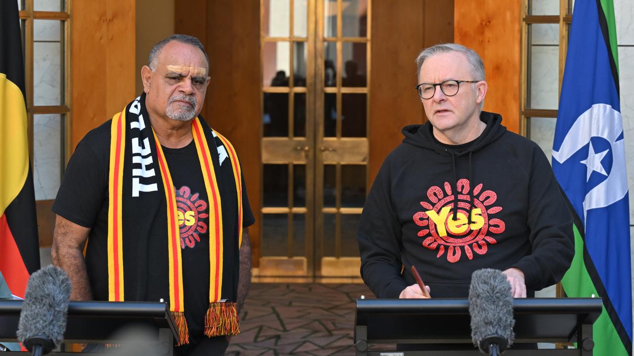 Former AFL player Michael Long and Prime Minister Anthony Albanese