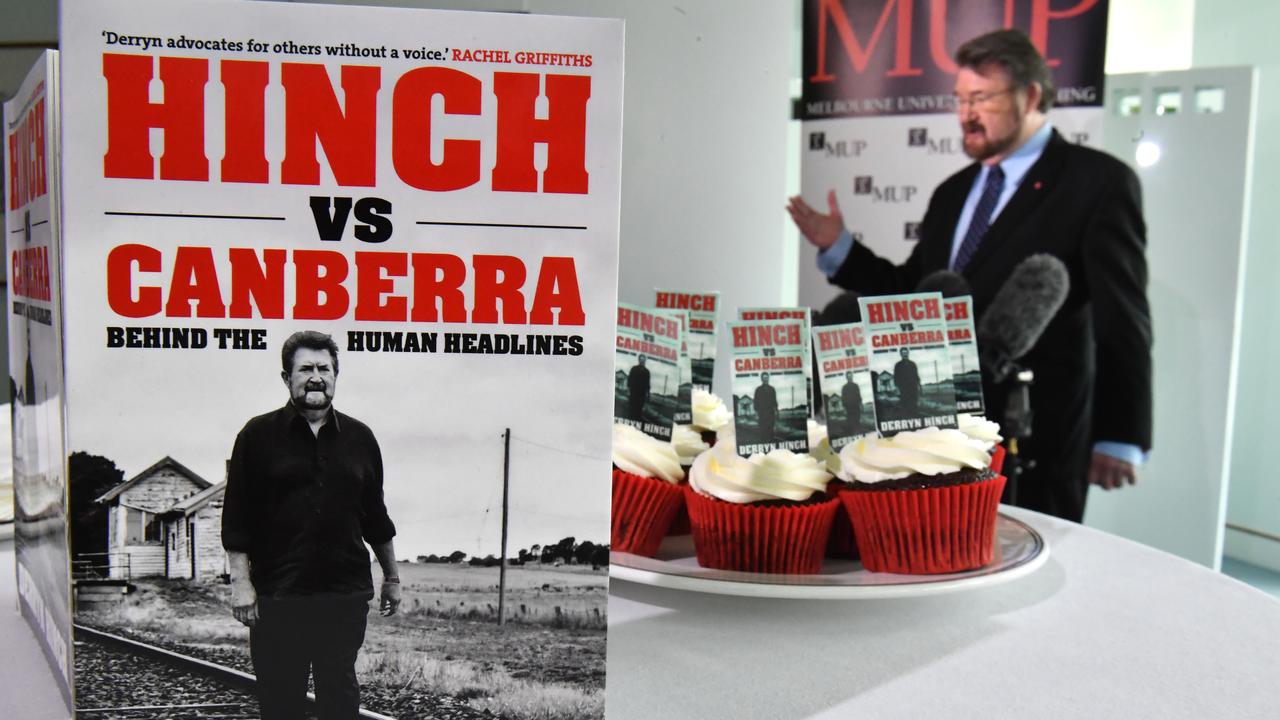 Derryn Hinch at the launch of his book Hinch vs Canberra in 2017