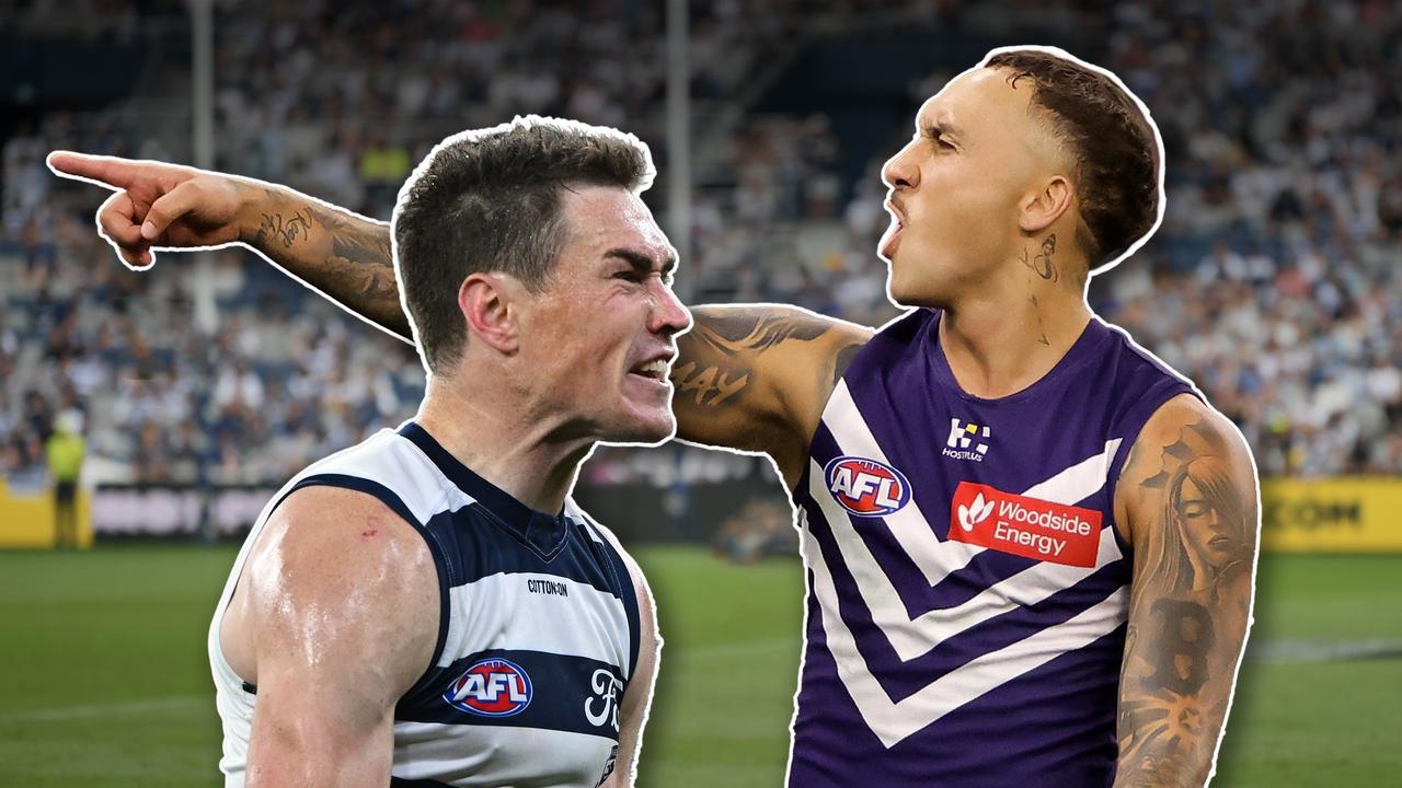 Geelong's Jeremy Cameron and Fremantle's Shai Bolton