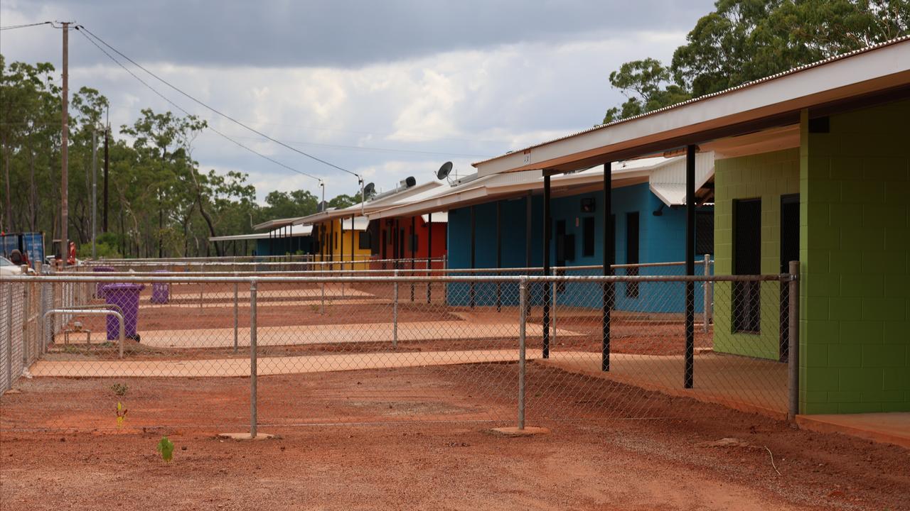 A row of social housing dwellings in the remote town of Gapuwiyak, NT