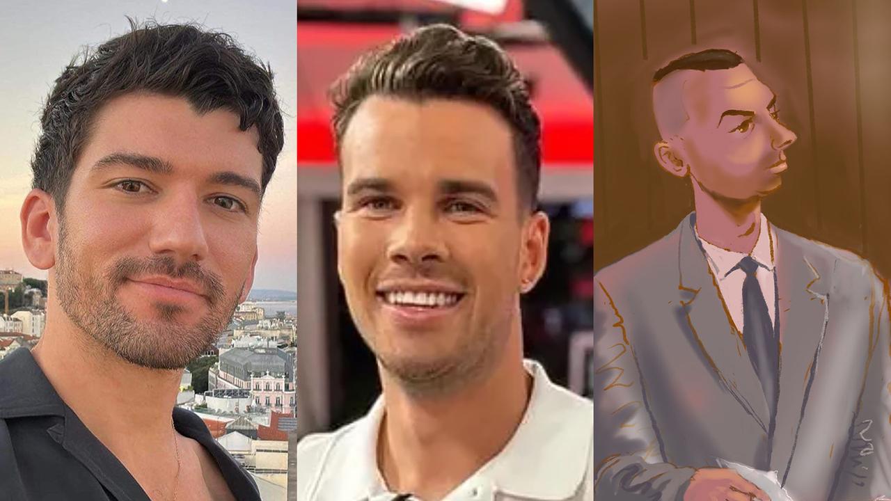 triptych of three men 