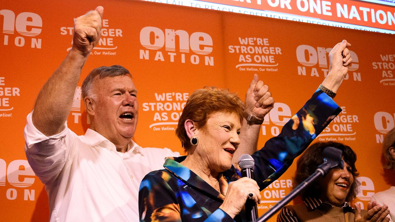 David Farley and Pauline Hanson on election night (file image)