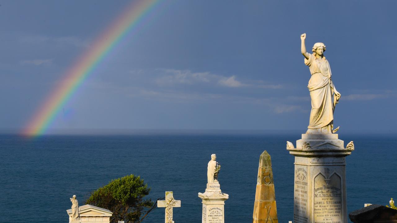 A rainbow is seen from Waverley Cemetery in Sydney (file image)