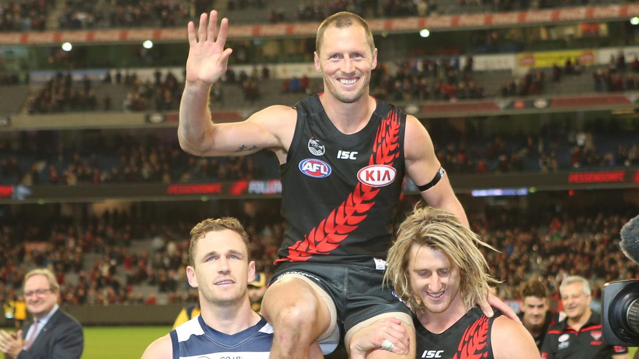 (L-R) Joel Selwood, James Kelly and Dyson Heppell.