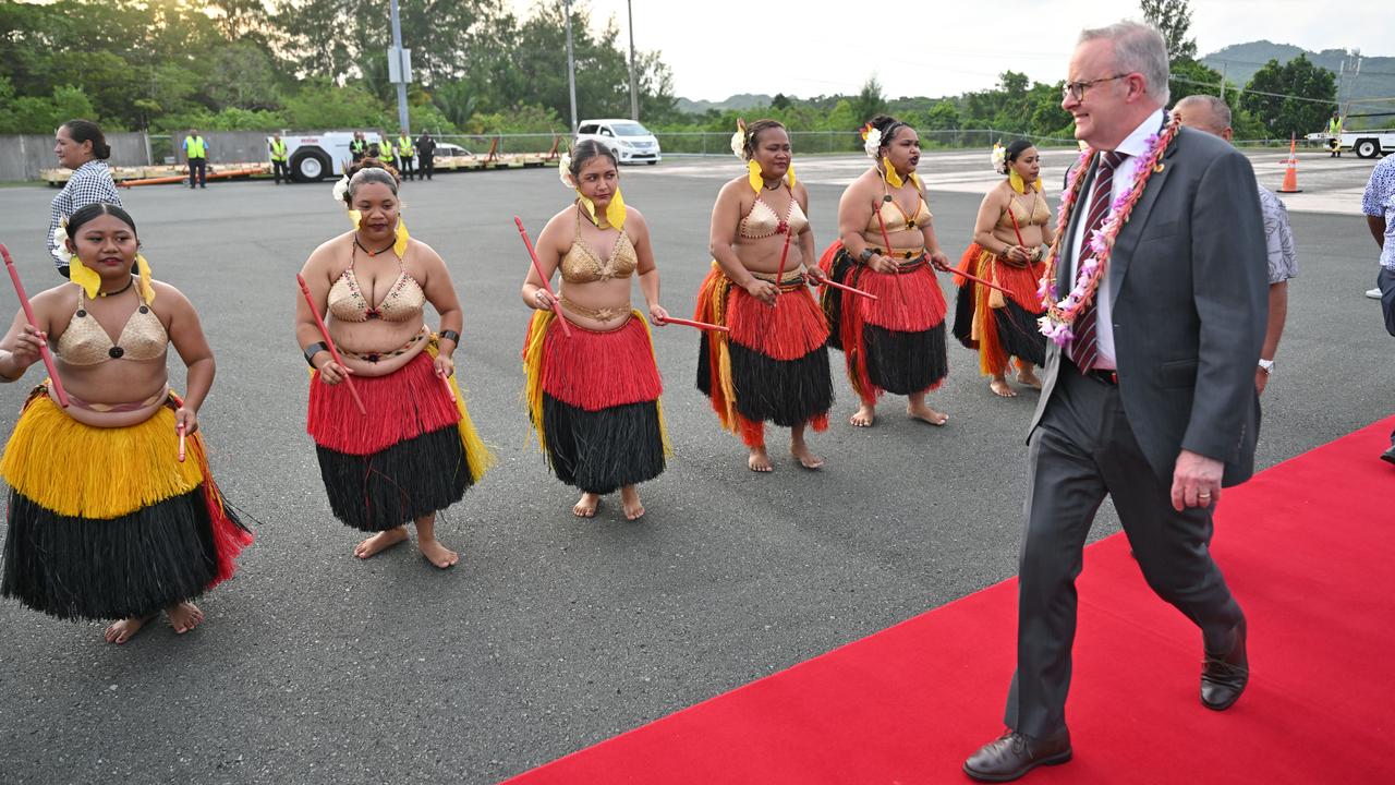 Anthony Albanese arrives at Palau Airport