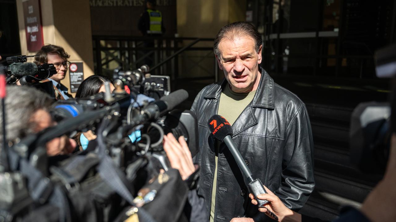John Setka speaks outside Melbourne Magistrates Court