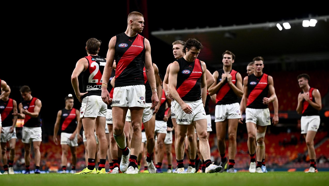 Disappointed Essendon players.
