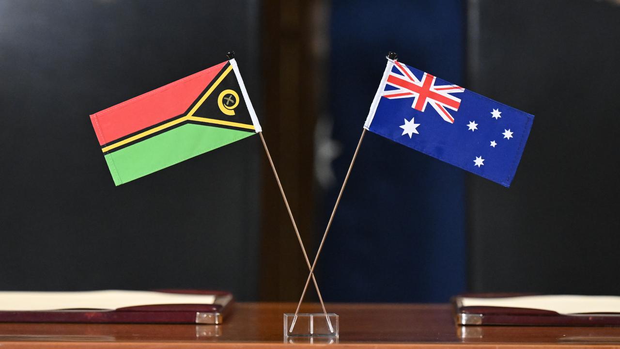 The flags of Vanuatu and Australia