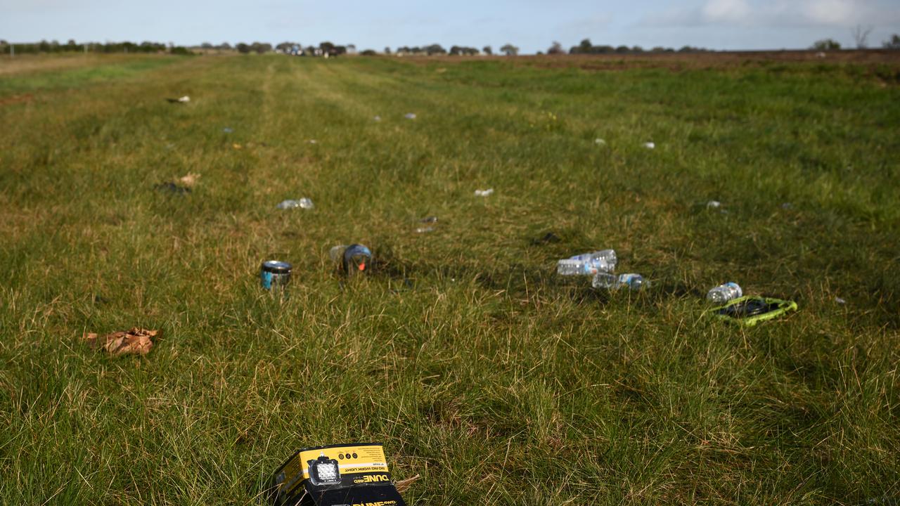Debris at the site of a fatal car crash