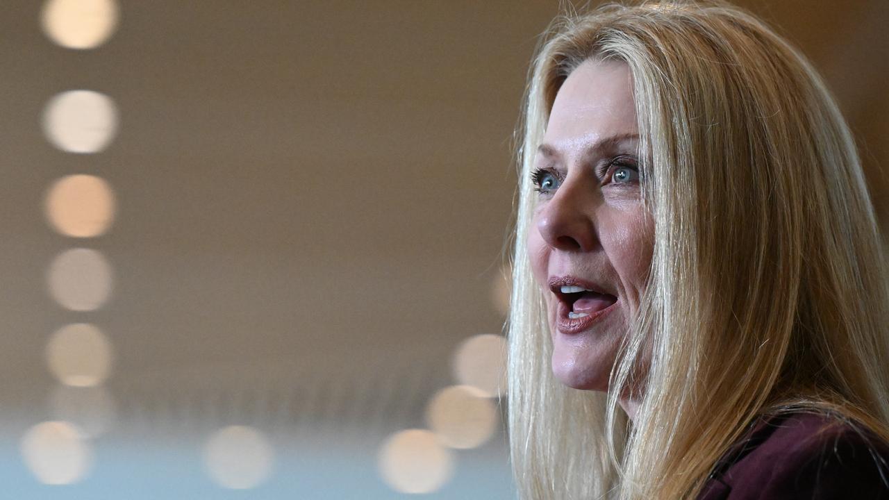 Australian author Anna Funder speaks to the media