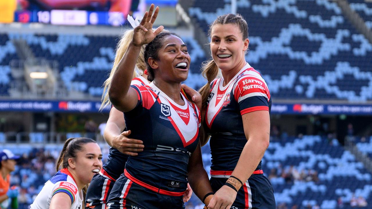 Taina Naividi of the Roosters celebrates