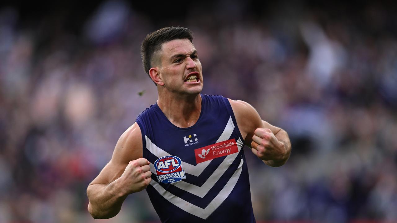 Patrick Voss of the Dockers reacts
