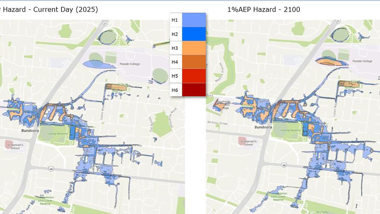 Maps show risk of floods for the area of Bundoora in the Banyule LGA