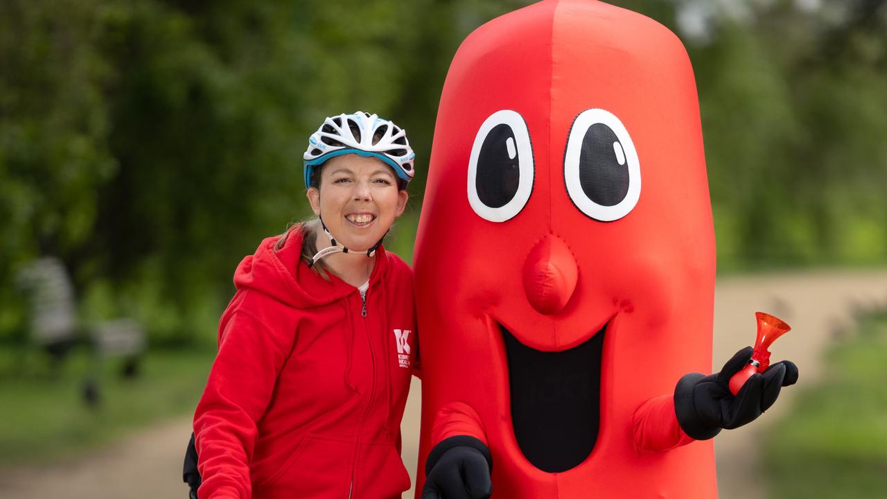 Tamaryn Stevens and a kidney costume character