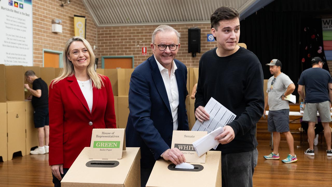 Anthony Albanese, partner Jodie Haydon and son Nathan