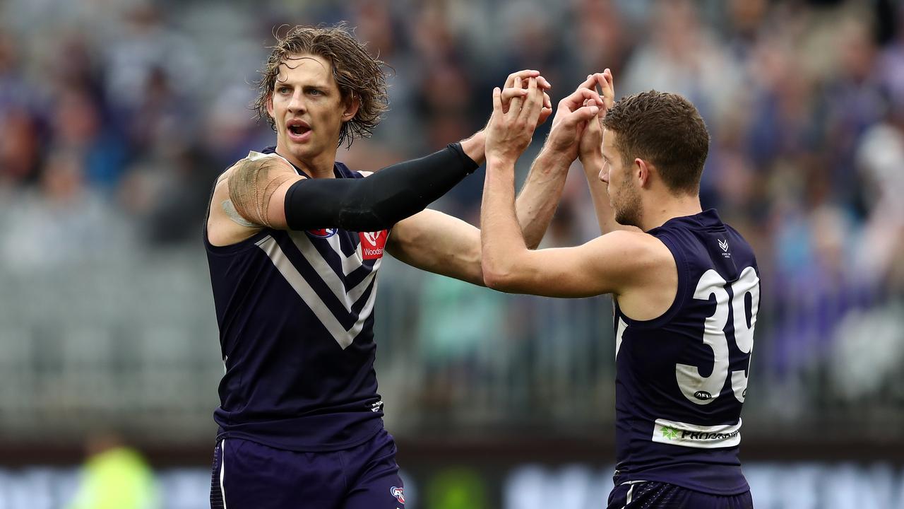 Fremantle's Nat Fyfe and Sam Switkowski
