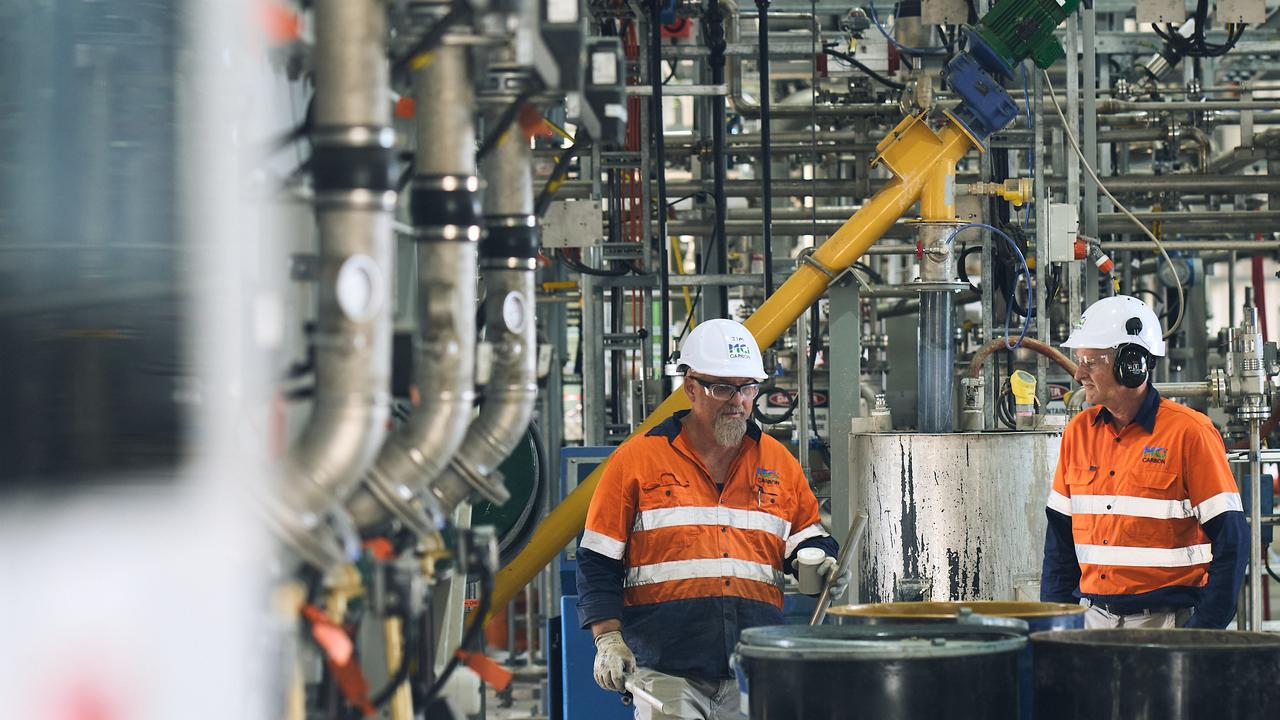 Workers at MCi Carbon's Myrtle refinery in Newcastle