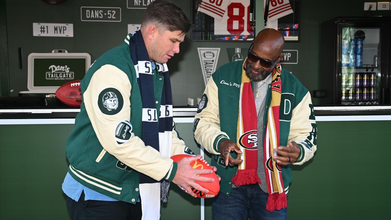 Tom Hawkins and 49ers legend Jerry Rice