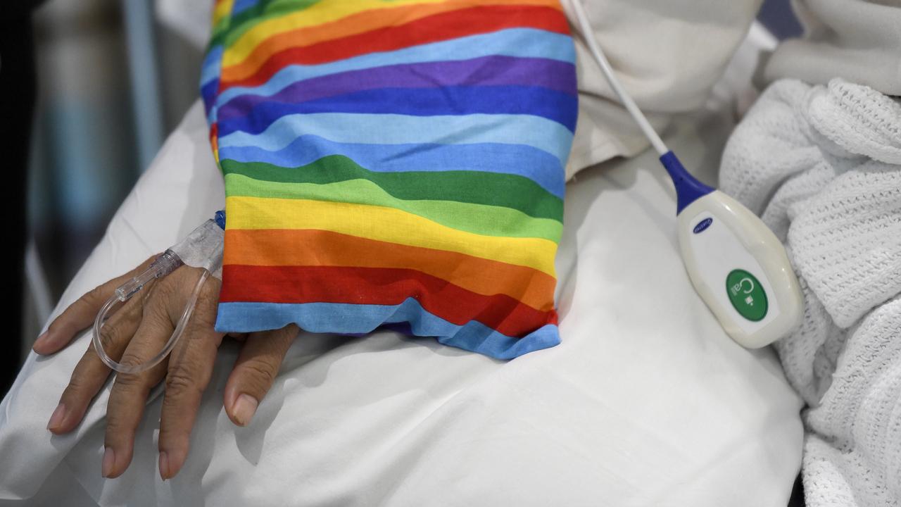 A cancer patient receives treatment