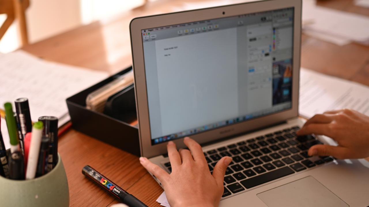 A worker typing