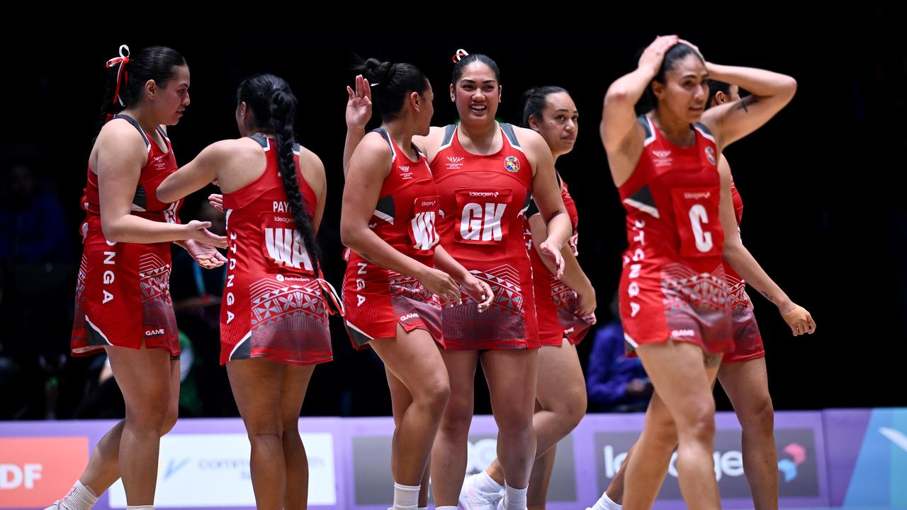 Tonga react during the Pool A Netball match