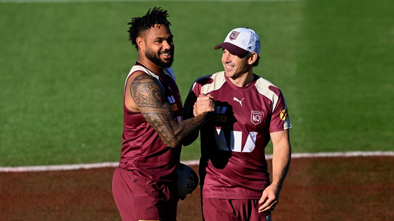 Hamiso Tabuai-Fidow (left) and Queensland coach Billy Slater