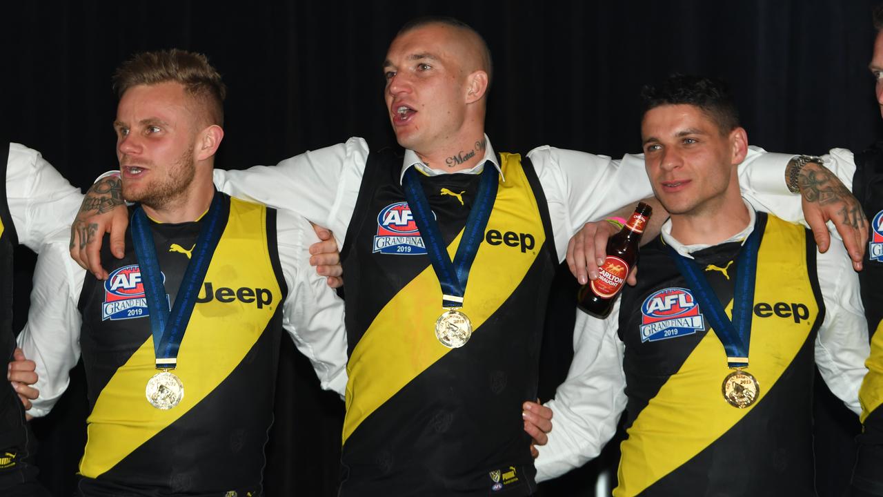 (L-R) Brandon Ellis, Dustin Martin and Dion Prestia.