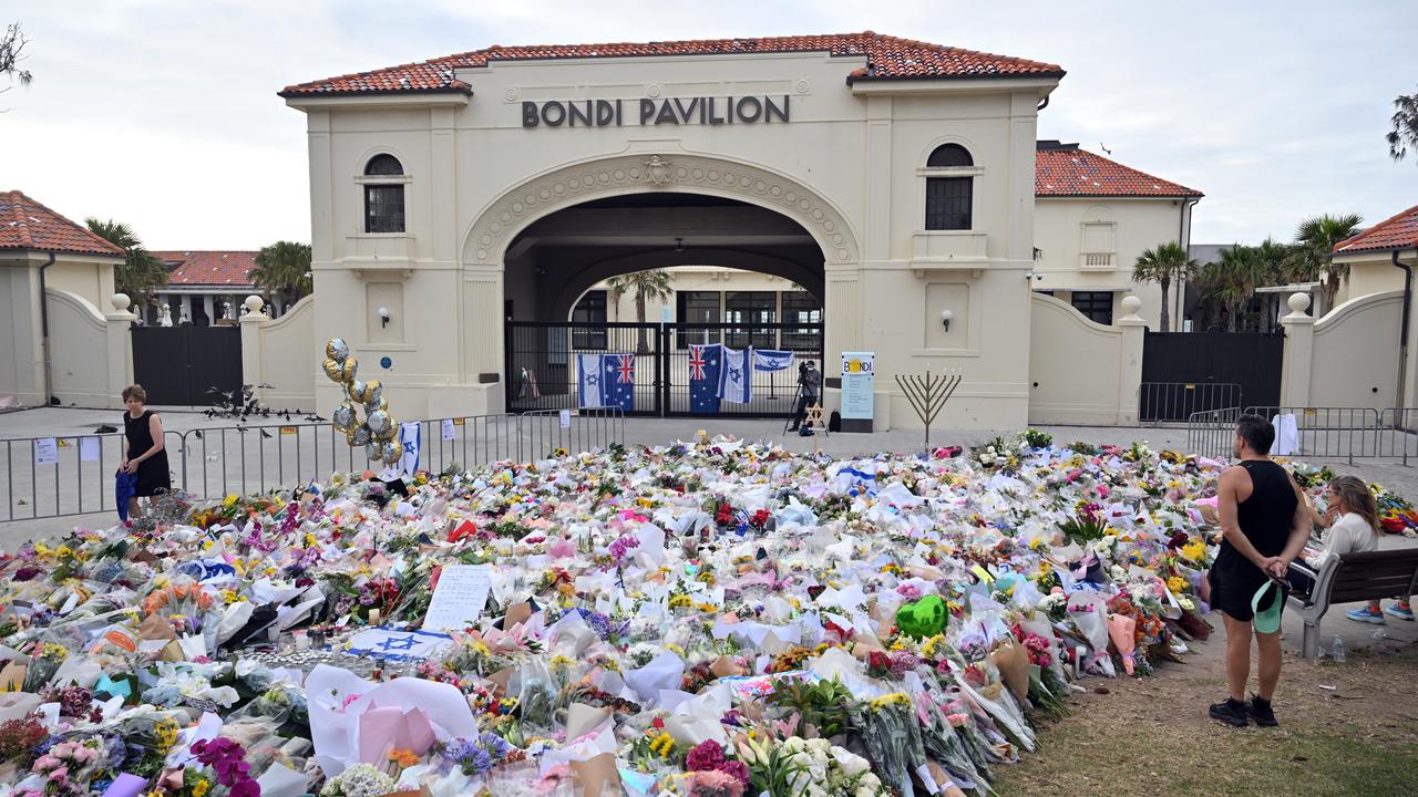 A makeshift memorial at the Bondi Pavillion following a mass shooting
