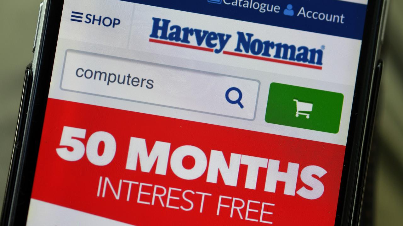 Harvey Norman website is seen on a phone