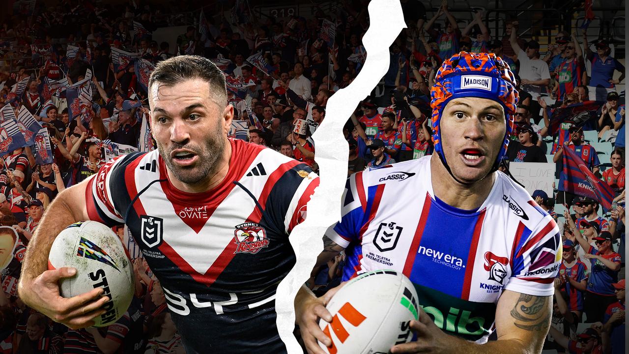 James Tedesco (Roosters) and Newcastle's Kalyn Ponga