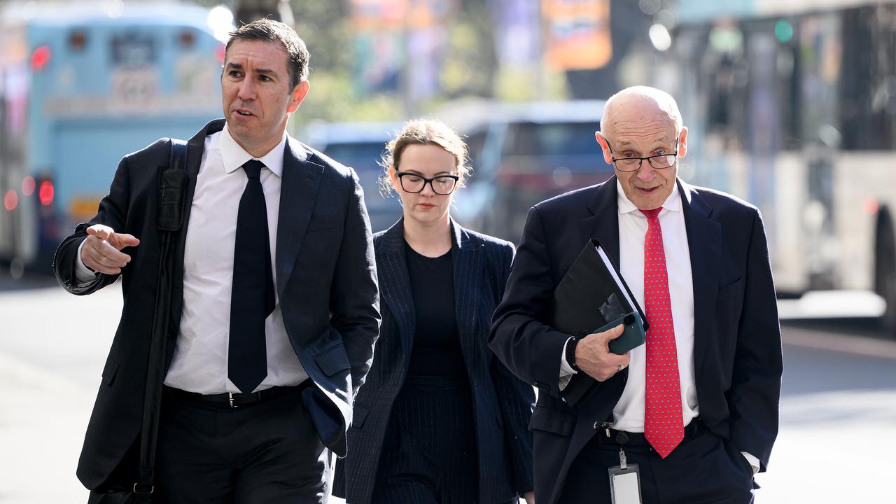 Damien Tudehope (right) arrives at ICAC