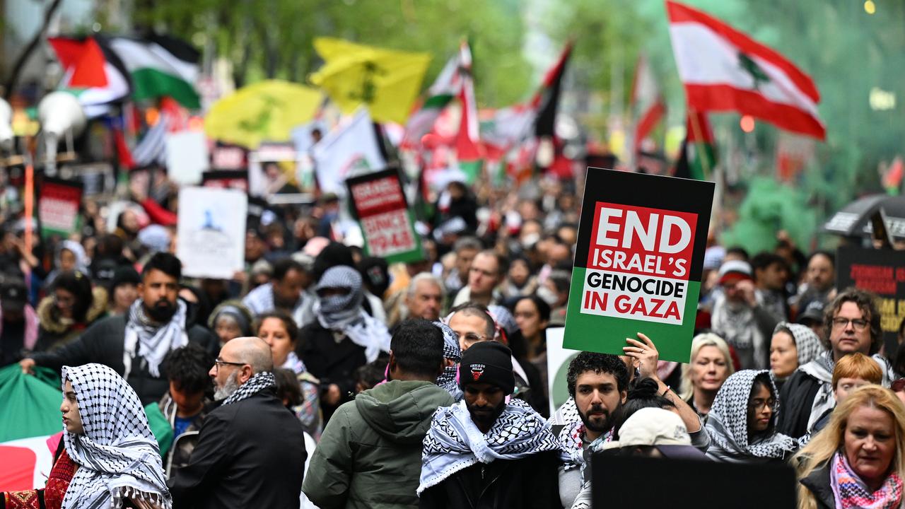 Protesters at a rally for Gaza and Lebanon in Melbourne