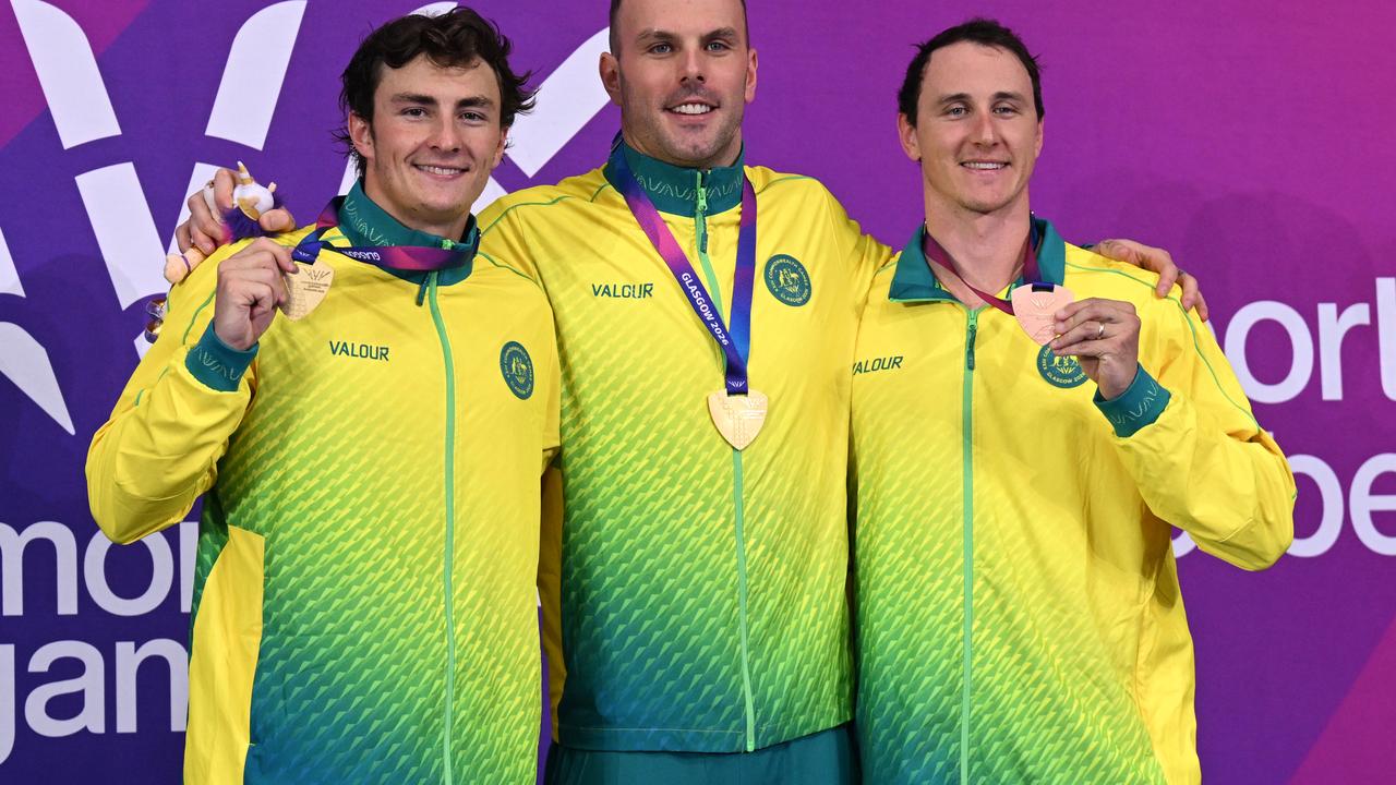 Ben Armbruster (L), Kyle Chalmers (C) and Cameron McEvoy.