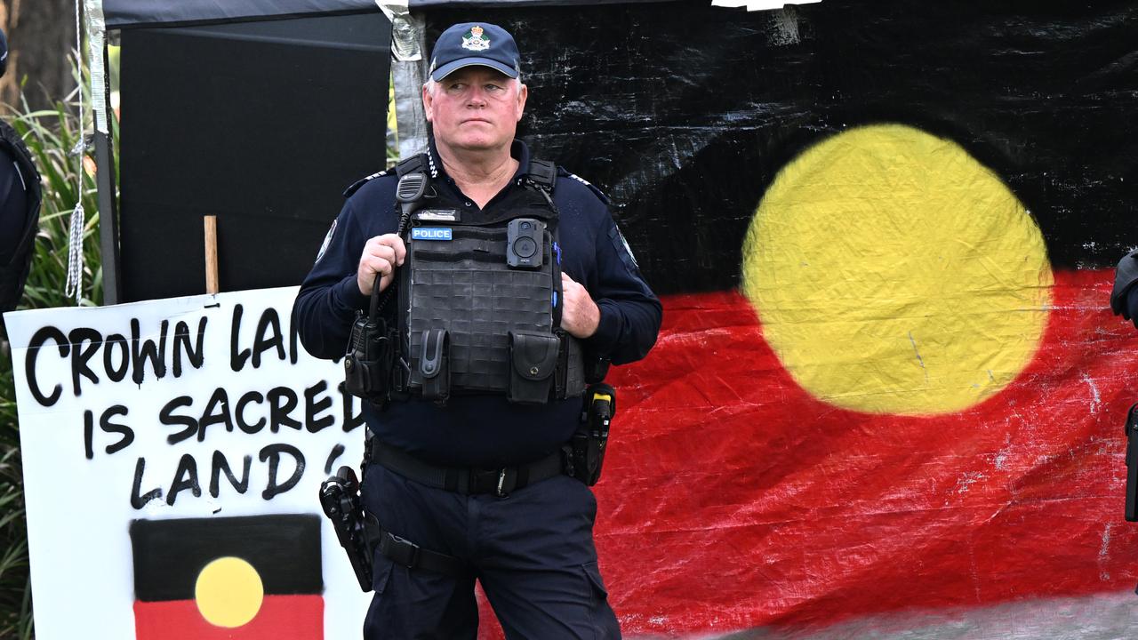 Police at a protest site