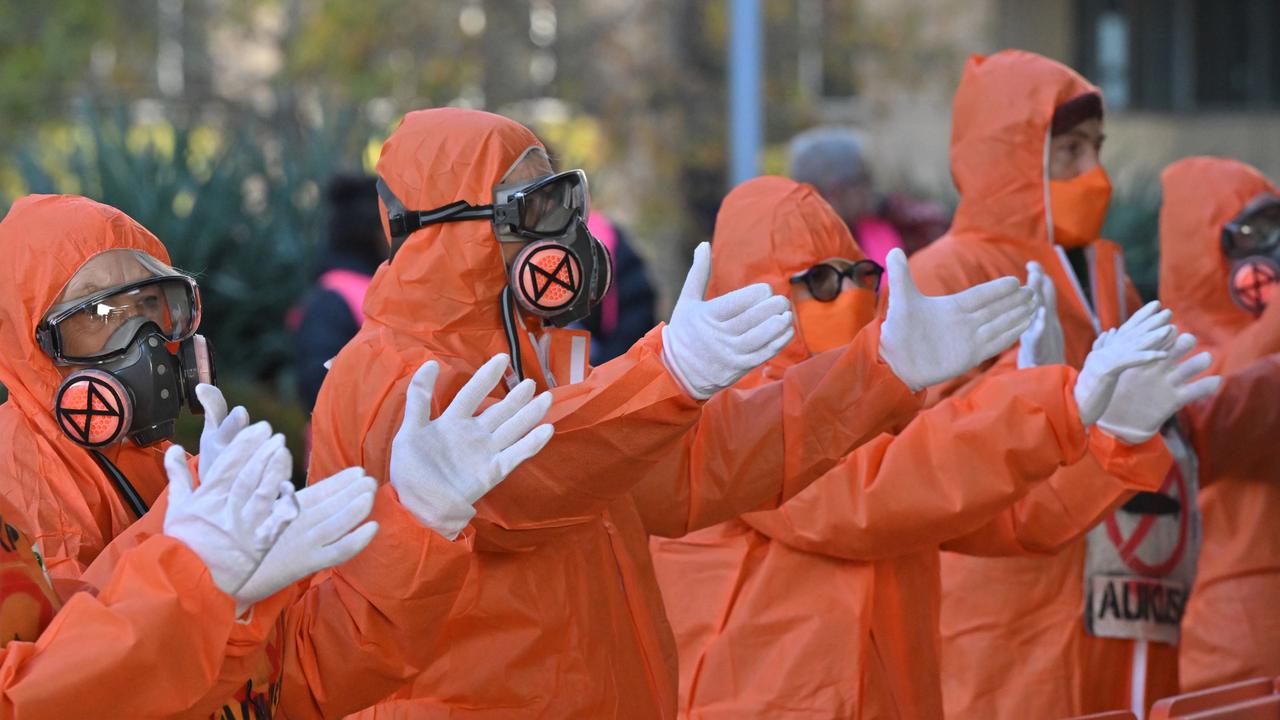 Anti AUKUS protesters outside the 50th ALP national convention