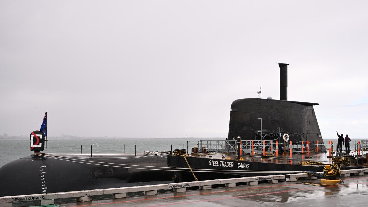 An exterior view of HMAS Farncomb