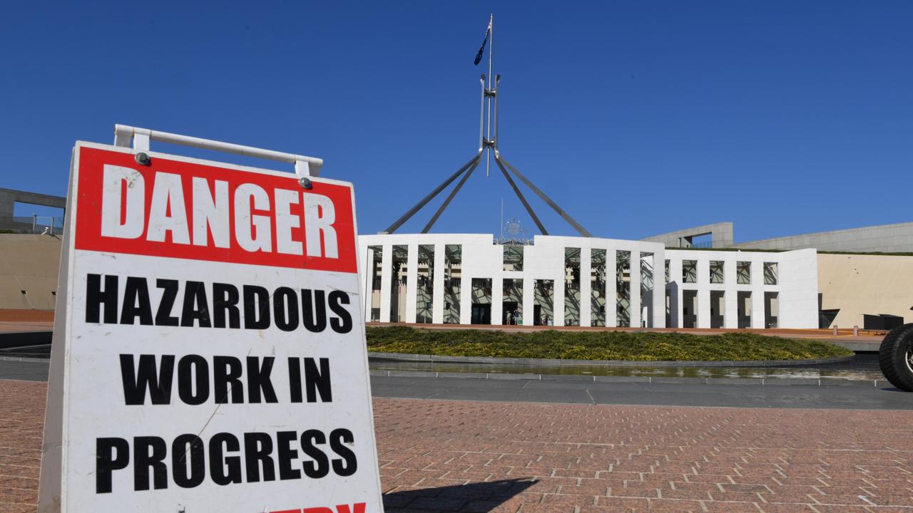 A danger sign outside Parliament House in Canberra (file image)