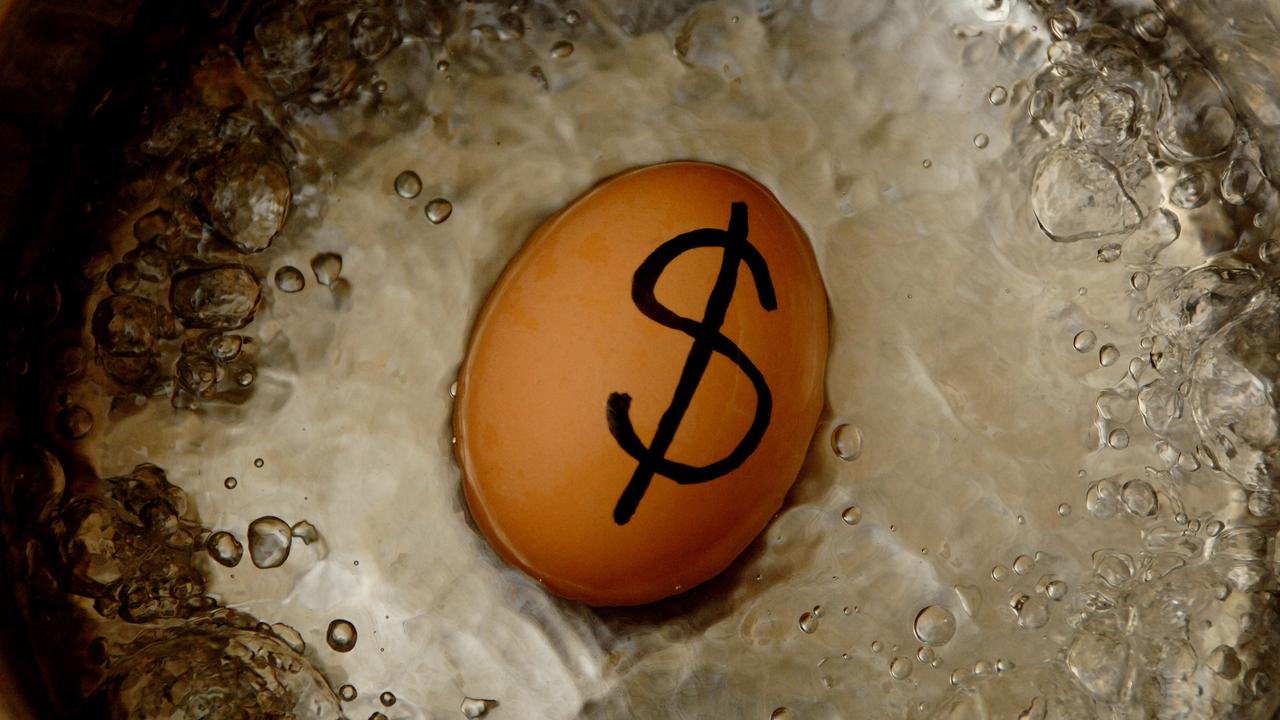 An egg boiling in hot water with a dollar sign on it (file image)