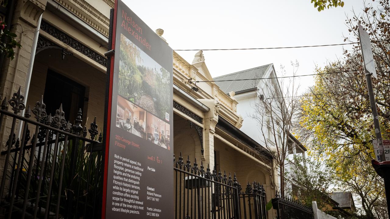 For-sale sign on property in the suburb of Fitzroy in Melbourne