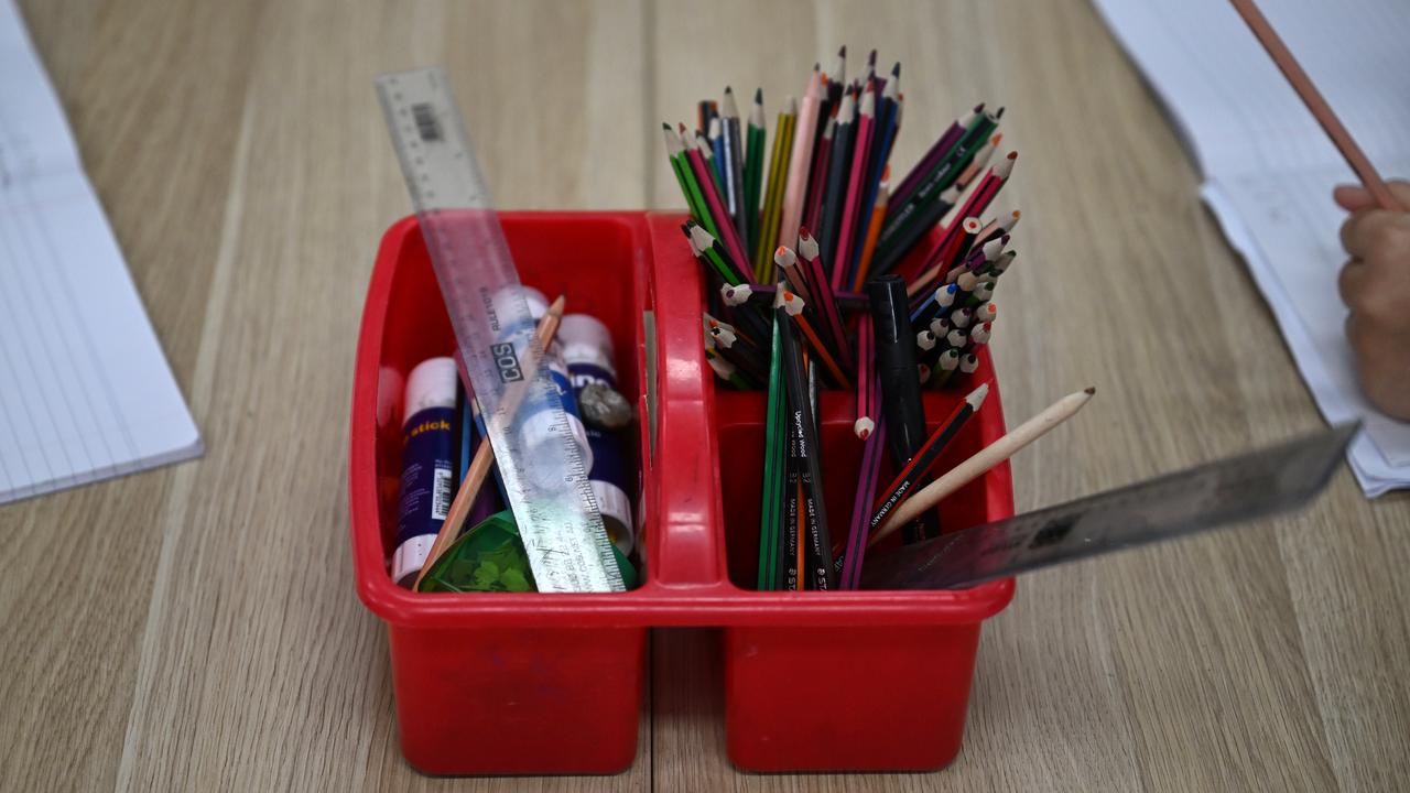 Writing material in a classroom