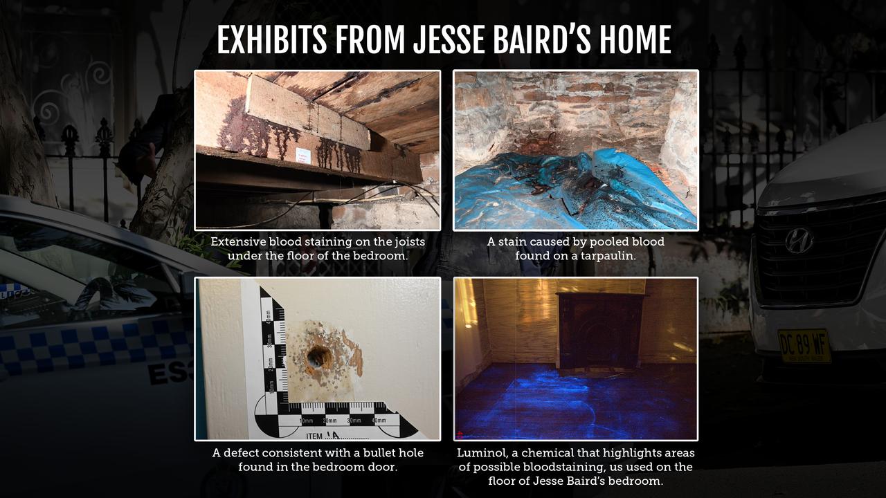 Graphic showing exhibits showing blood and bullet entry points